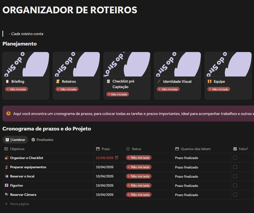 Produção no Notion